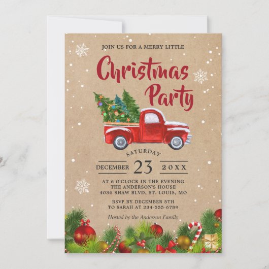 Weihnachts-Lkw ein fröhliches kleines Weihnachtsfe Einladung (Vorderseite)