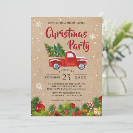 Weihnachts-Lkw ein fröhliches kleines Weihnachtsfe Einladung (Stehend Vorderseite)