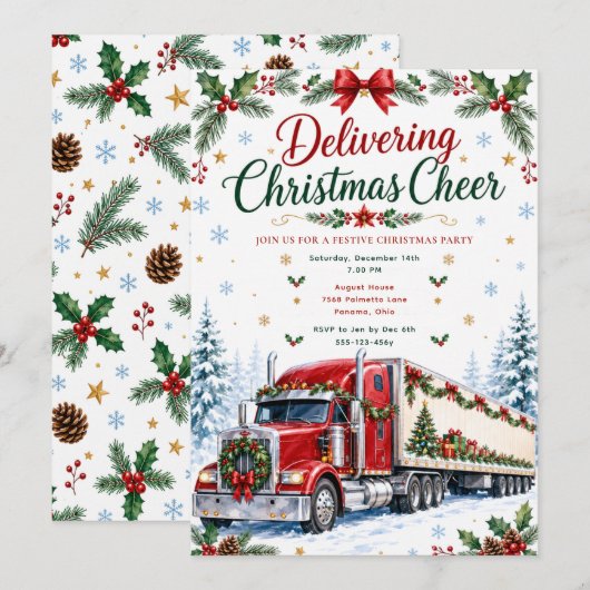 Weihnachts-LKW-Feier Einladung (Vorne/Hinten)