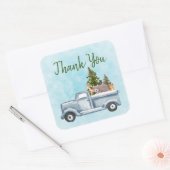 Weihnachts-Lkw Tragend Bäume & Tiere Vielen Dank Quadratischer Aufkleber (Umschlag)