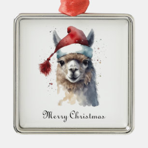 Weihnachts-Llama Aquarell Weihnachtsmannmütze Benu Ornament Aus Metall