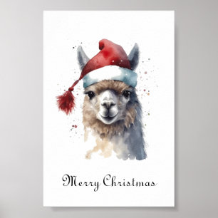 Weihnachts-Llama Aquarell Weihnachtsmannmütze Benu Poster