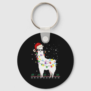 Weihnachts-Llama-Santa-Hut hässlicher Weihnachtsba Schlüsselanhänger