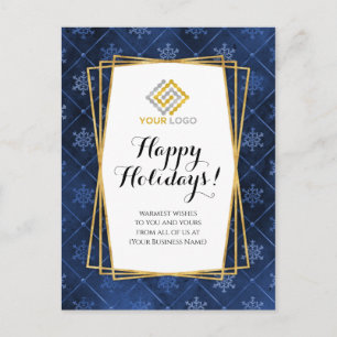 Weihnachts-Logo Blue Gold Snowflakes Business Postkarte