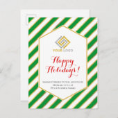 Weihnachts-Logo Gold Green Strips Business Postkarte (Vorne/Hinten)