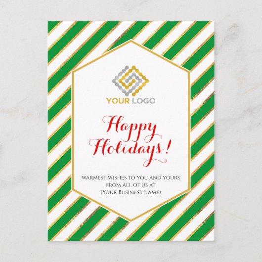 Weihnachts-Logo Gold Green Strips Business Postkarte (Vorderseite)
