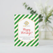 Weihnachts-Logo Gold Green Strips Business Postkarte (Stehend Vorderseite)