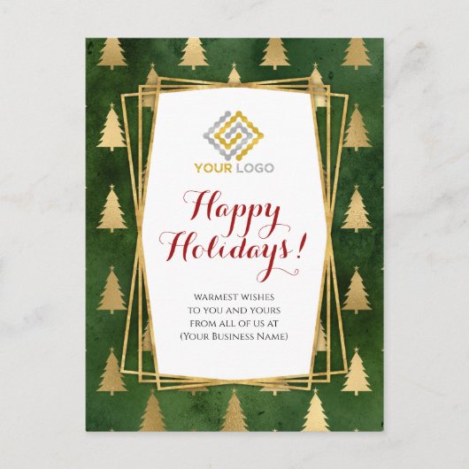 Weihnachts-Logo Green Gold Snowflakes Business Postkarte (Vorderseite)