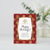 Weihnachts-Logo Red Gold Snowflakes Business Postkarte (Stehend Vorderseite)