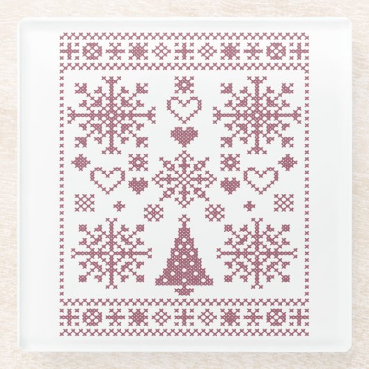 Weihnachts-Lover-Muster Sampler-Design Glasuntersetzer (Vorderseite)