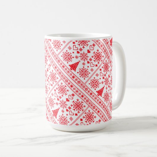 Weihnachts-Lover-Muster Sampler-Design Kaffeetasse (VorderseiteRechts)