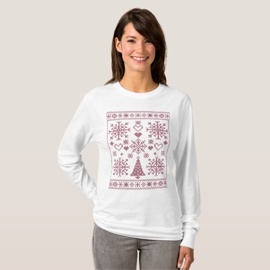 Weihnachts-Lover-Muster Sampler-Design T-Shirt (Vorne ganz)