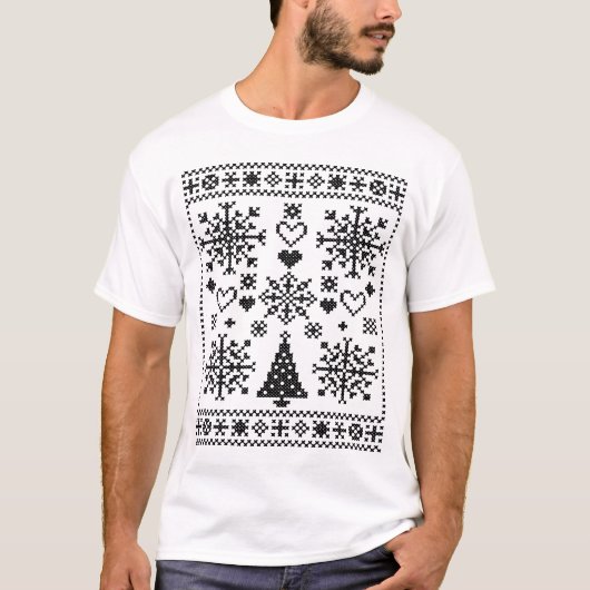 Weihnachts-Lover-Muster Sampler-Design T-Shirt (Vorderseite)