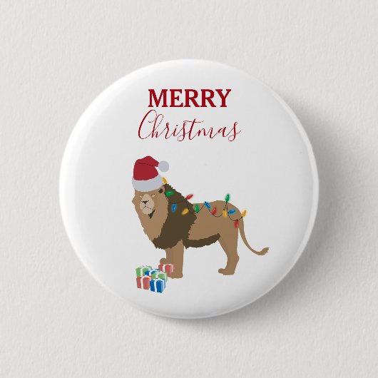Weihnachts-Löwentier mit Weihnachtsmannmütze Button (Vorderseite)