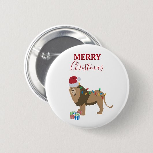 Weihnachts-Löwentier mit Weihnachtsmannmütze Button (Vorne & Hinten)