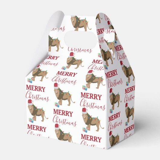 Weihnachts-Löwentier mit Weihnachtsmannmütze Geschenkschachtel (Rückseite)