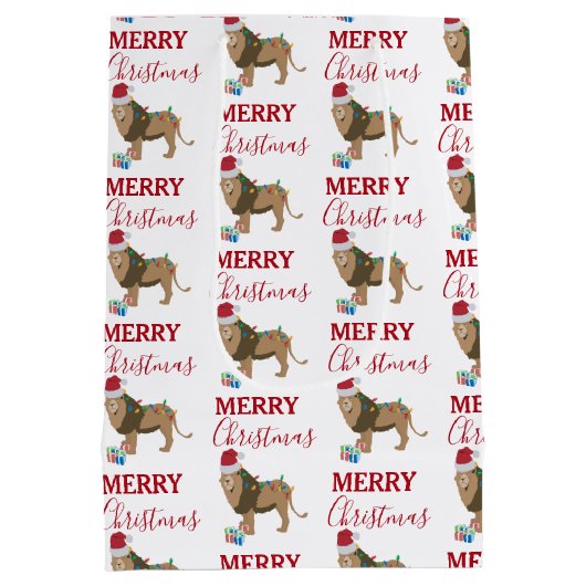 Weihnachts-Löwentier mit Weihnachtsmannmütze Mittlere Geschenktüte (Rückseite)