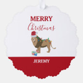 Weihnachts-Löwentier mit Weihnachtsmannmütze Ornament Karte (Rückseite)