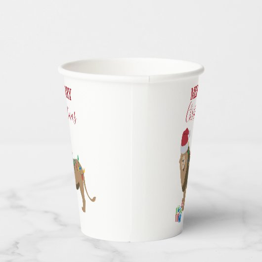 Weihnachts-Löwentier mit Weihnachtsmannmütze Pappbecher (Rechts)