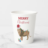 Weihnachts-Löwentier mit Weihnachtsmannmütze Pappbecher (Vorderseite)