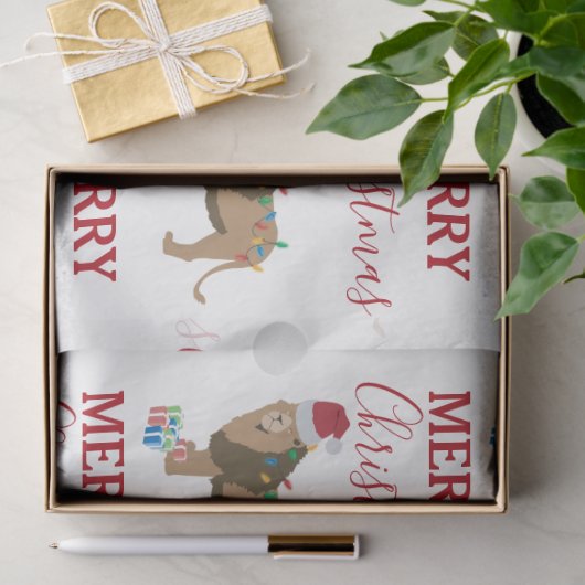 Weihnachts-Löwentier mit Weihnachtsmannmütze Seidenpapier (Geschenk)