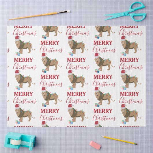 Weihnachts-Löwentier mit Weihnachtsmannmütze Seidenpapier (Basteln)