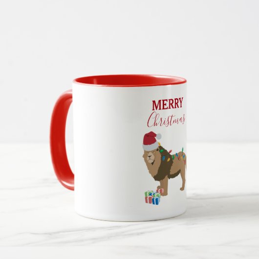 Weihnachts-Löwentier mit Weihnachtsmannmütze Tasse (Vorderseite Links)