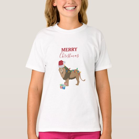 Weihnachts-Löwentiere mit Weihnachtsmannmütze T-Shirt (Vorderseite)