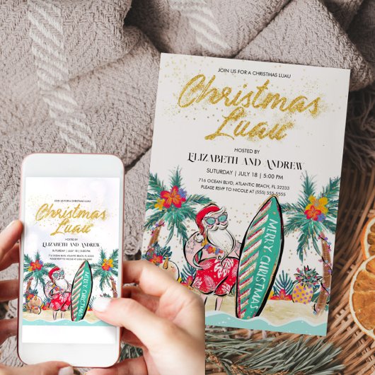 Weihnachts Luau Tropical Santa Einladung Karte