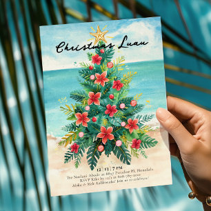 Weihnachts-Luau - Tropischer Strand-Palmenbaum-Fei Einladung