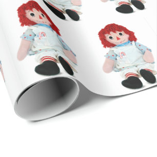 Weihnachts Lumpenpuppe mit Zuckerstange Geschenkpapier
