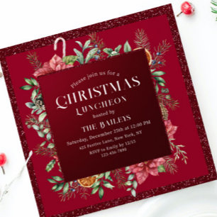 Weihnachts-Lunch Burgunder Glitter Weihnachtsstern Einladung