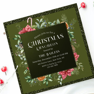 Weihnachts-Lunch-Einladung mit grünem Glitter-Weih Einladung