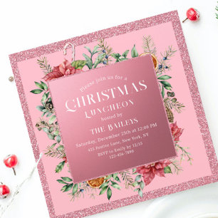 Weihnachts-Lunch-Pink-Glitter-Weihnachtsstern Einladung
