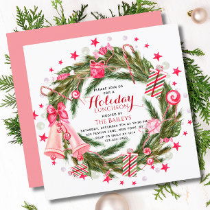 Weihnachts-Lunch-Pink-Grüne-Tannenkrone Einladung
