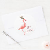 Weihnachts lustige Flamingo Rudolf Rentierwünsche Runder Aufkleber (Umschlag)