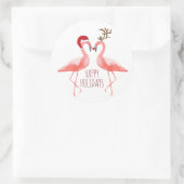 Weihnachts lustige Flamingos Paar santa und rudolp Runder Aufkleber (Tasche)