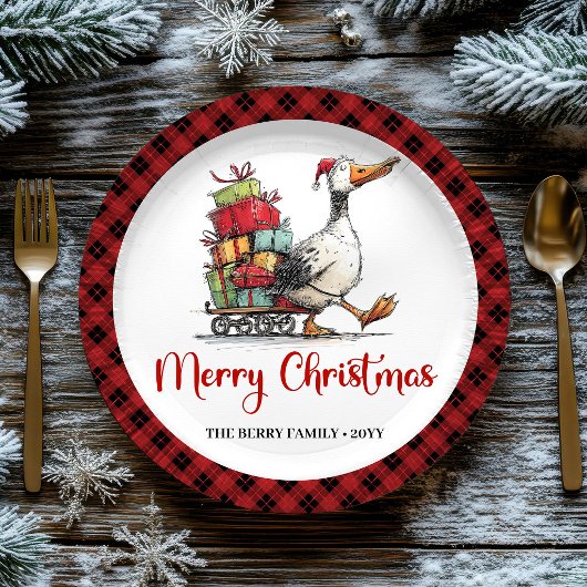Weihnachts-Lustige-Gans-Whimsical-Minimal-Party Pappteller