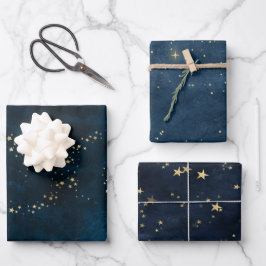 Weihnachts-Luxus goldener Sterne Blau Geschenkpapier Set