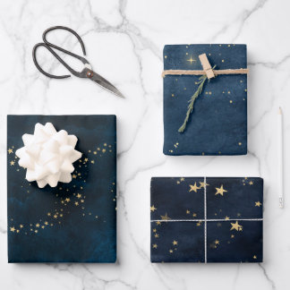 Weihnachts-Luxus goldener Sterne Blau Geschenkpapier Set