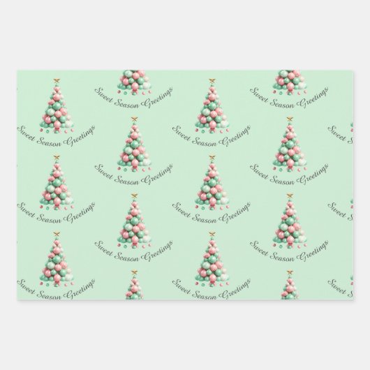 Weihnachts-Macaron-Bäume und Kerzen-Custom-Nachric Geschenkpapier Set (Vorderseite)