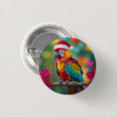 Weihnachts-Macaw mit einer Weihnachtsmannmütze-564 Button (Vorne & Hinten)