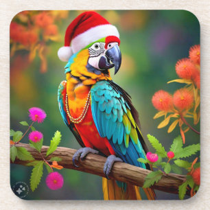 Weihnachts-Macaw mit einer Weihnachtsmannmütze-564 Getränkeuntersetzer
