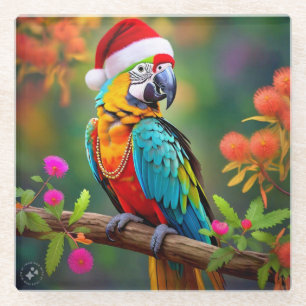 Weihnachts-Macaw mit einer Weihnachtsmannmütze-564 Glasuntersetzer