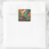 Weihnachts-Macaw mit einer Weihnachtsmannmütze-564 Quadratischer Aufkleber (Tasche)