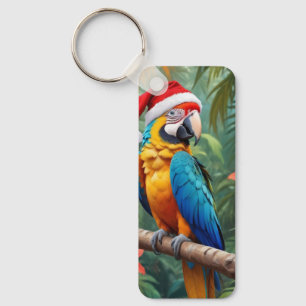 Weihnachts-Macaw mit einer Weihnachtsmannmütze-564 Schlüsselanhänger