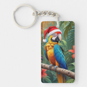 Weihnachts-Macaw mit einer Weihnachtsmannmütze-564 Schlüsselanhänger