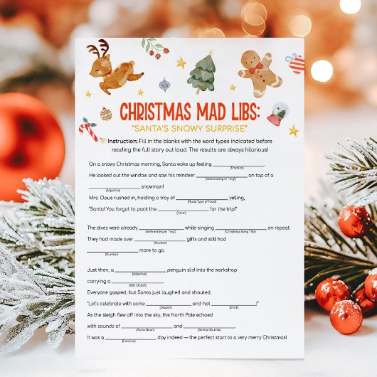 Weihnachts-Mad-Libs-Spiel Feiertagskarte