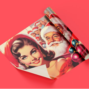 Weihnachts Mädchen und Weihnachtsmann im Vintage S Geschenkpapier