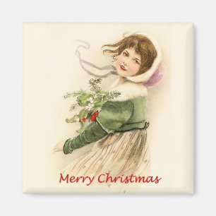 Weihnachts Mädchen Vintage Magnet